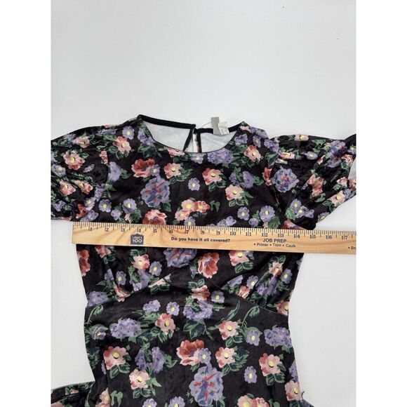ASOS Maxi Dress Floral Black Velvet Short Sleeve  Keyhole Back Grunge Gown Sz 2 - Picture 7 of 10